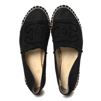 CHANEL Denim Toile CC Espadrilles 37 Black