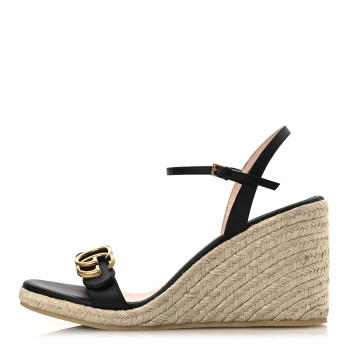 GUCCI Galassia Aitana Espadrille 10/95mm Wedge Sandals 40 Black