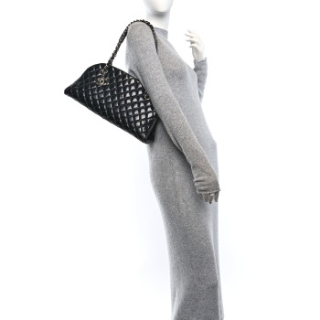 CHANEL Patent Quilted Medium Just Mademoiselle Bowling Bag Black