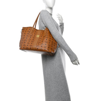 MCM Visetos Medium Liz Reversible Shopper Tote Cognac