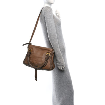 CHLOE Calfskin Studded Medium Marcie Satchel Nut