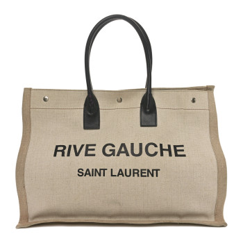 SAINT LAURENT Linen Calfskin Rive Gauche Tote Optic White