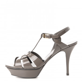 SAINT LAURENT Patent Tribute 75 Platform Sandals 40.5 Fog