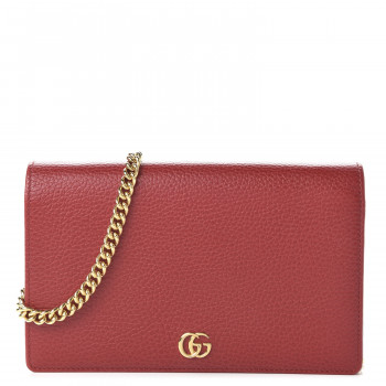 GUCCI Dollar Calfskin Mini GG Marmont Chain Wallet Hibiscus Red