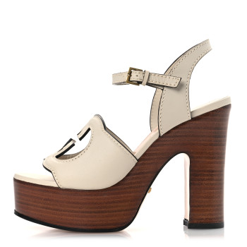 GUCCI Cosmos Softy Calfskin Wooden Interlocking G Cut-Out 30/120mm Platform Sandals 35.5 Mystic White