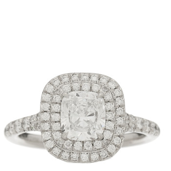 TIFFANY Platinum Diamond 1.00ct Soleste Cushion Cut Double Halo Engagement Ring 48 4.5