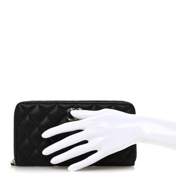 CHANEL Caviar Quilted Enamel Long Zipped Wallet Black