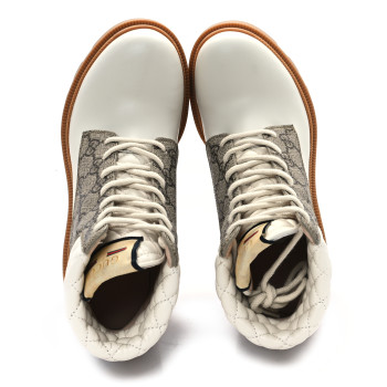 GUCCI Apollo Calfskin GG Supreme Nappa Samoa Quilted Lace Up Ankle Boots 35.5 White