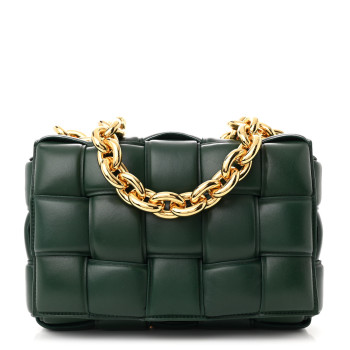 BOTTEGA VENETA Lambskin Maxi Intreccio Padded Chain Cassette Crossbody Bag Raintree