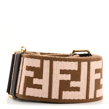 FENDI Ribbon Vitello Century FF 1974 Embroidered Adjustable Strap You Fango Rosa Confetto Chocolate