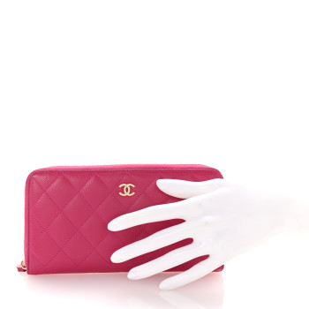 CHANEL Caviar Quilted Large Gusset Zip Around Wallet Pink
