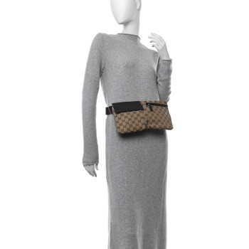 GUCCI GG Monogram Double Pocket Belt Bag Dark Brown