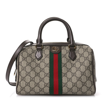 GUCCI GG Supreme Monogram Web Small Ophidia Top Handle Bag Beige Ebony