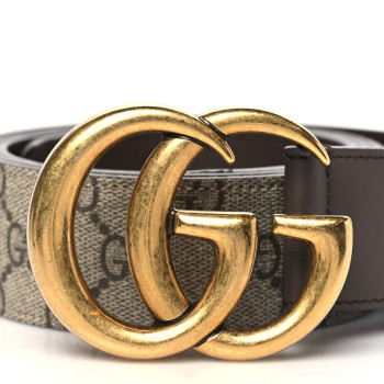 GUCCI GG Supreme Monogram Matte Plutone Calfskin Double G 40mm Belt 110 44 Beige Ebony Black
