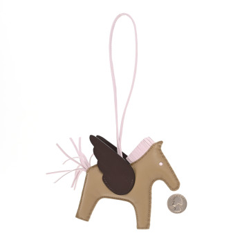 HERMES Milo Lambskin Grigri Rodeo Pegase Horse Bag Charm MM Beige Marfa Mauve Pale Moka