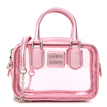 MIU MIU Metallic Nappa Plexi Vinyl Mini Top Handle Crossbody Rosa Mordore