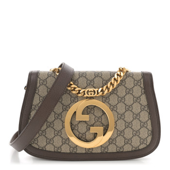 GUCCI GG Supreme Monogram Textured Dollar Calfskin Blondie Chain Shoulder Flap Bag Beige Ebony New Acero
