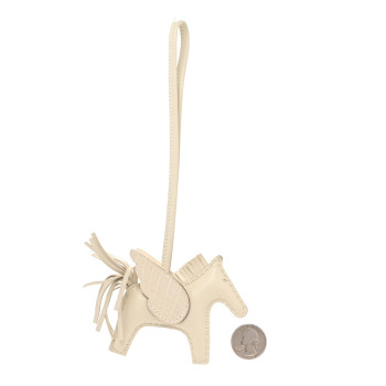 HERMES Milo Lambskin Matte Alligator Touch Grigri Rodeo Pegase Horse Bag Charm PM Craie Nata Beton