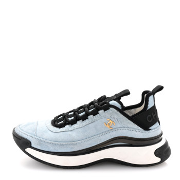 CHANEL Suede Calfskin Nylon Grosgrain CC Sneakers 38.5 Light Blue