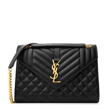 SAINT LAURENT Grain De Poudre Textured Mixed Matelasse Triquilt Medium Monogram Satchel Black