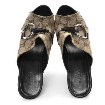 GUCCI Monogram Cellarius Soft Calfskin Icon Bit Platform Clog High Heel Slide Sandals 40 Beige Ebony Cocoa