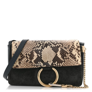 CHLOE Snakeskin Calfskin Small Faye Shoulder Bag Blue