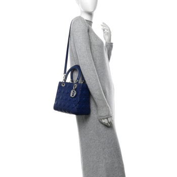 CHRISTIAN DIOR Lambskin Cannage Medium Lady Dior Blue