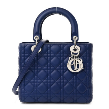 CHRISTIAN DIOR Lambskin Cannage Medium Lady Dior Blue