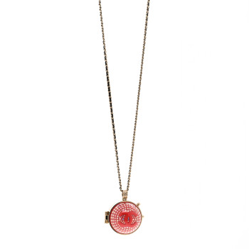 CHANEL Resin Lambskin CC Ball Pendant Necklace Gold Pink