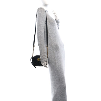 GUCCI Calfskin Matelasse Mini GG Marmont Chain Shoulder Bag Black