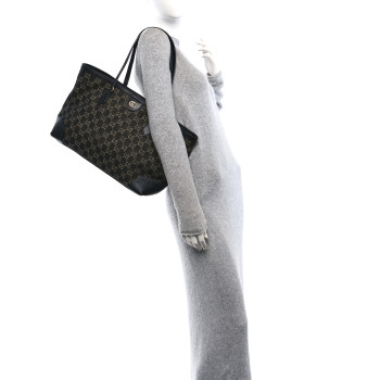 GUCCI Jacquard Black Denim GG Monogram Medium Ophidia Shopping Tote Black Ivory