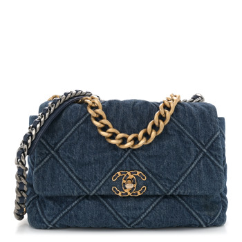 CHANEL Denim Quilted Large Chanel 19 Flap Blue CHANEL Denim Quilted Large Chanel 19 Flap Blue