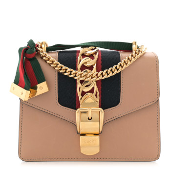 GUCCI Calfskin Mini Sylvie Chain Shoulder Bag Porcelain Rose