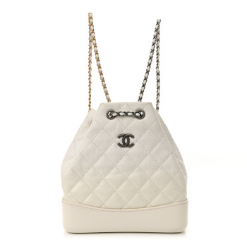 CHANEL Patent Goatskin Quilted Small Gabrielle Backpack White
