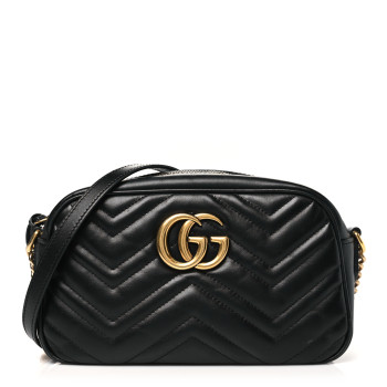 GUCCI Calfskin Matelasse Small GG Marmont Chain Shoulder Bag Black