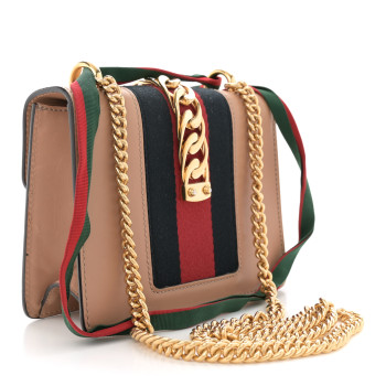 GUCCI Calfskin Mini Sylvie Chain Shoulder Bag Porcelain Rose