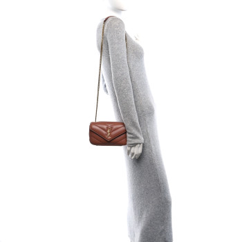 SAINT LAURENT Lambskin Chevron Quilted Mini Loulou Bag Hortensia