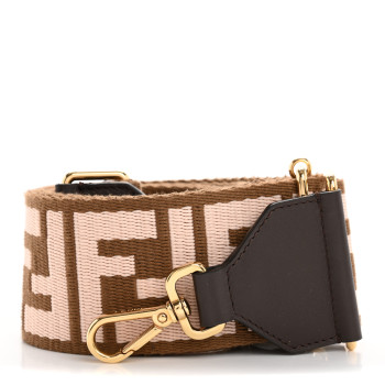 FENDI Ribbon Vitello Century FF 1974 Embroidered Adjustable Strap You Fango Rosa Confetto Chocolate
