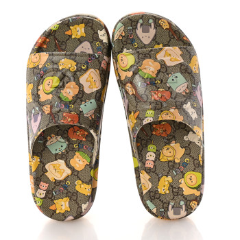 GUCCI X PIKARAR Cubic Rubber Monogram Animal Print Womens Interlocking G Platform 42mm Slide Sandals 38 Beige Ebony Multicolor