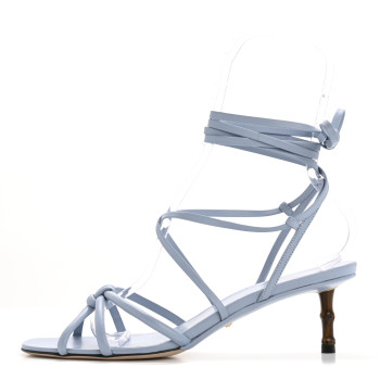 GUCCI Nappa Charlotte Bamboo Ankle Wrap Sandals 40 Porcelain Light Blue