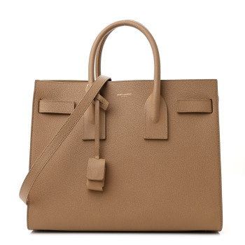 SAINT LAURENT Grained Calfskin Small Sac De Jour Deep Beige