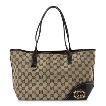 GUCCI Monogram Medium New Britt Tote Brown
