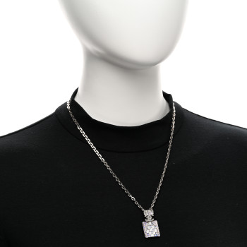 CHANEL Metal Iridescent Crystal CC Perfume Bottle Necklace Silver