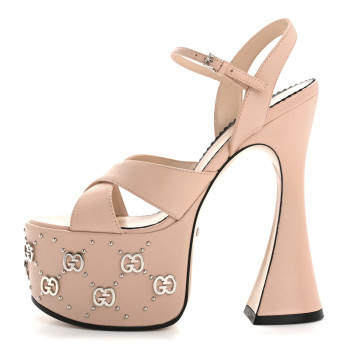 GUCCI Malaga Kid Interlocking G Studs 155mm Platform Sandals 35 Perfect Pink