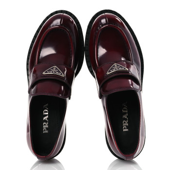 PRADA Brushed Calfskin Metal Triangle Logo 50mm Loafers 38.5 Porpora Fume
