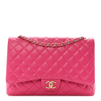 CHANEL Lambskin Quilted Maxi Double Flap Fuchsia