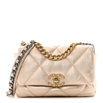 CHANEL Metallic Lambskin Quilted Medium Chanel 19 Flap Gold CHANEL Metallic Lambskin Quilted Medium Chanel 19 Flap Gold