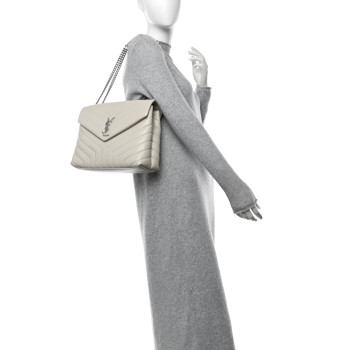 SAINT LAURENT Calfskin Y Quilted Monogram Medium Loulou Chain Satchel Crema Soft