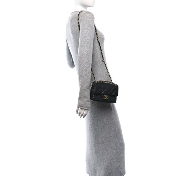CHANEL Grained Lambskin Quilted Mini Flap Black