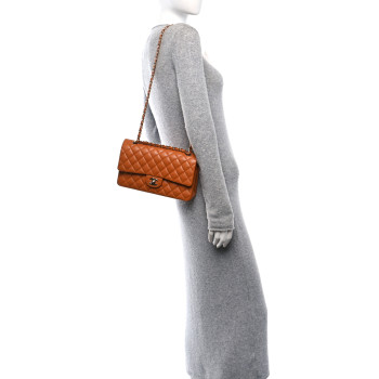 CHANEL Caviar Quilted Medium Double Flap Light Brown